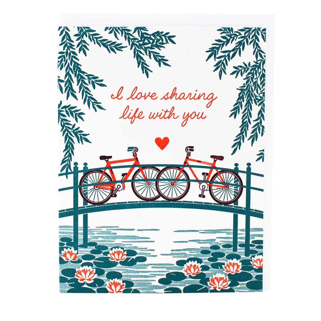 Smudge Ink Bridge with Bikes Love Letterpress Card