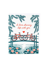 Smudge Ink Bridge with Bikes Love Letterpress Card