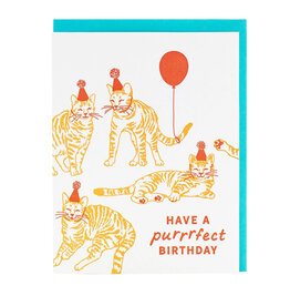 Smudge Ink Cat Party Birthday Letterpress Card