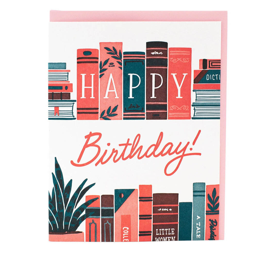 Smudge Ink Bookshelf Birthday Letterpress Card