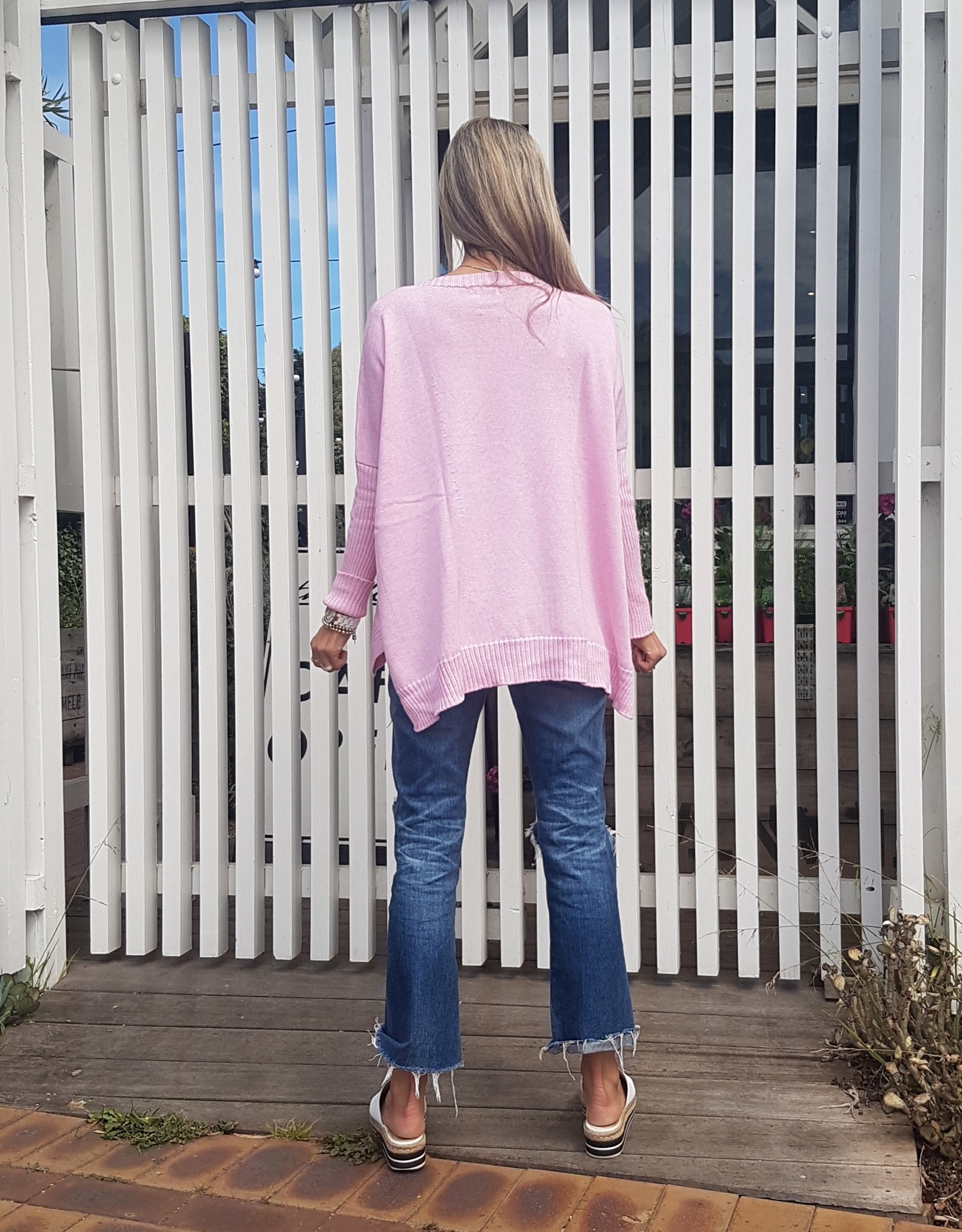 THE KNIT STUDIO SPLIT CREW NECK COTTON PALE PINK