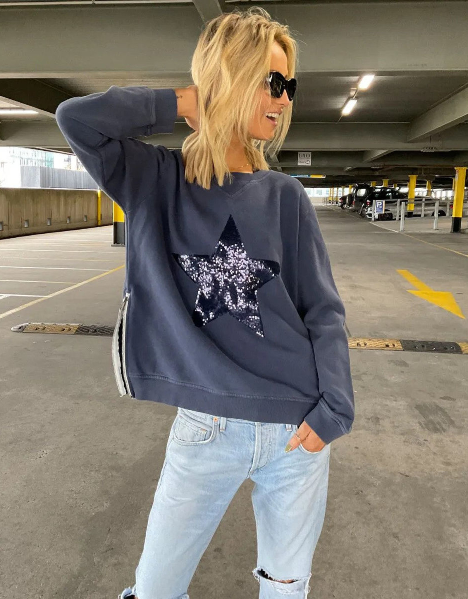 SOPHIE MORAN ZIP SWEATSHIRT NAVY SEQUIN 