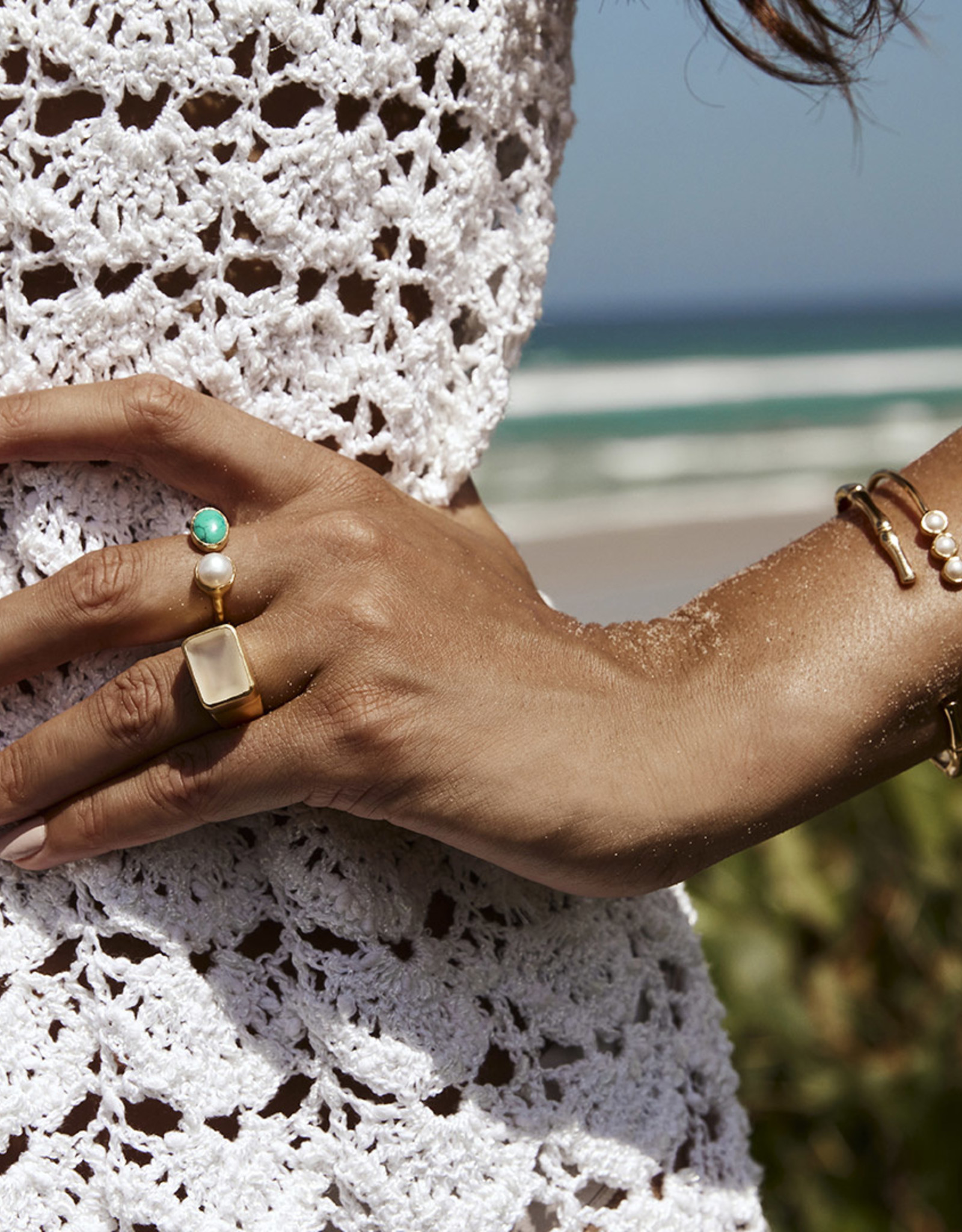 FAIRLEY PEARL AND TURQUOISE RING