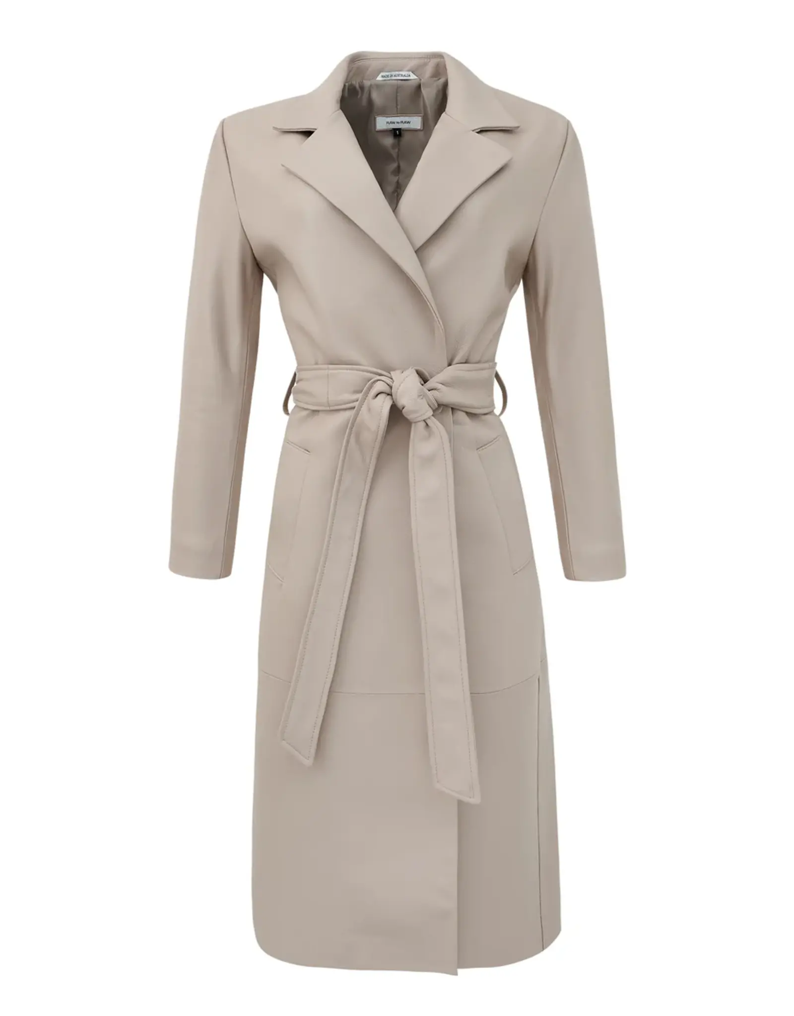 RAW BY RAW AMELIA LEATHER TRENCH COAT CREME BRULEE