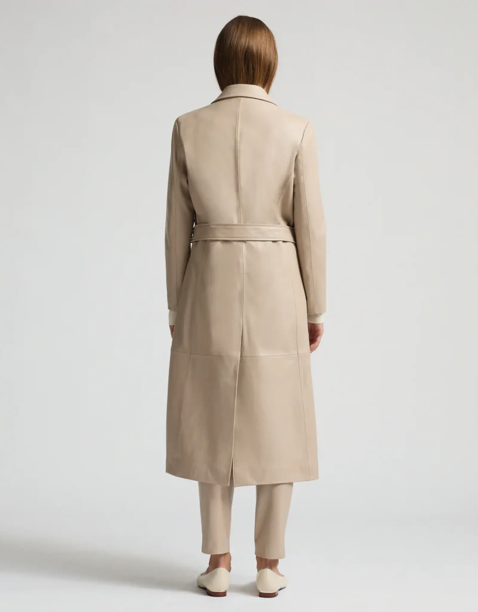 RAW BY RAW AMELIA LEATHER TRENCH COAT CREME BRULEE