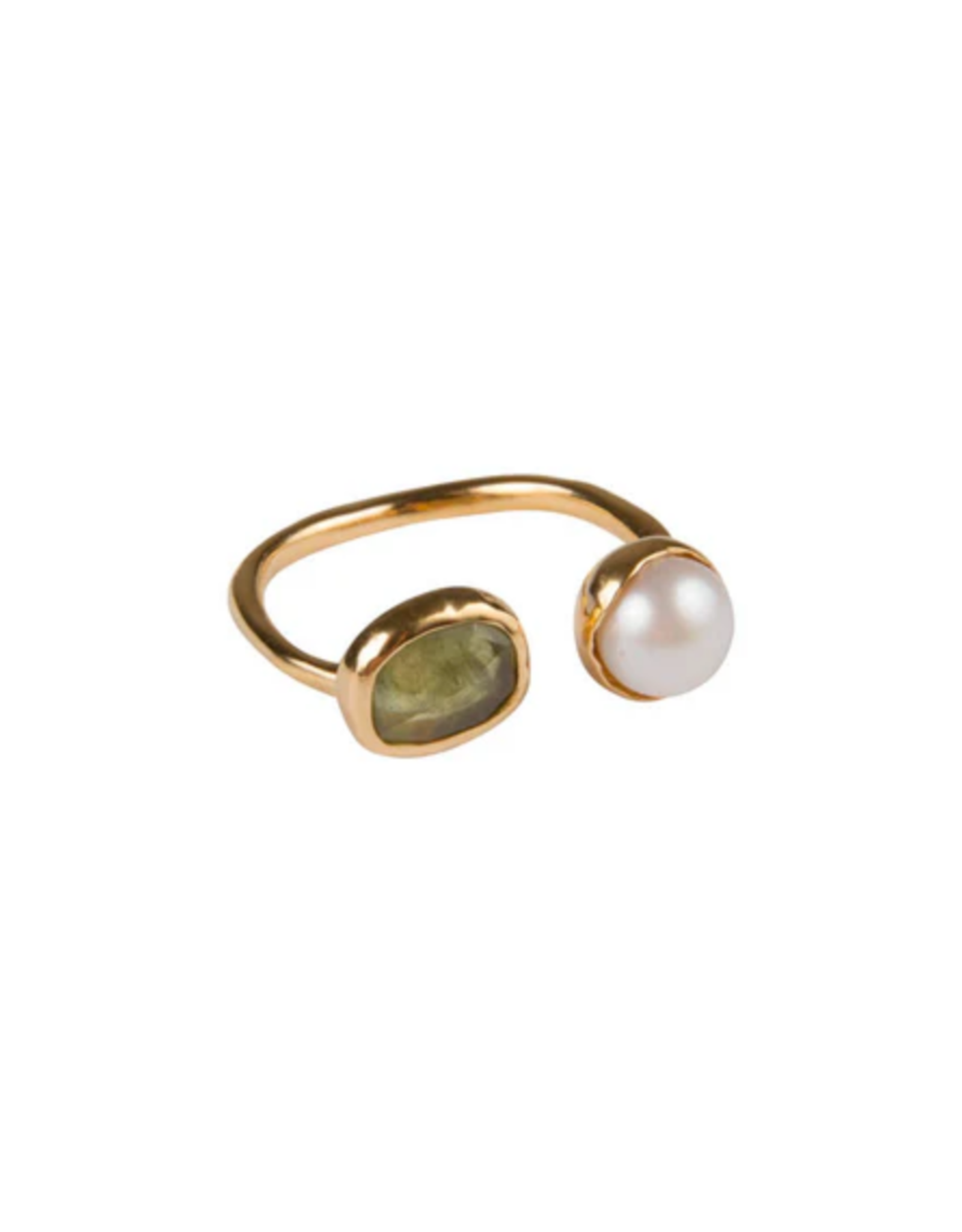 FAIRLEY PEARL AND GREEN SAPPHIRE RING SIZE 6