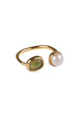 FAIRLEY PEARL AND GREEN SAPPHIRE RING SIZE 7