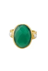 MURKANI GREEN ONYX AND PEARL RING SIZE 7