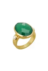 MURKANI GREEN ONYX AND PEARL RING SIZE 8