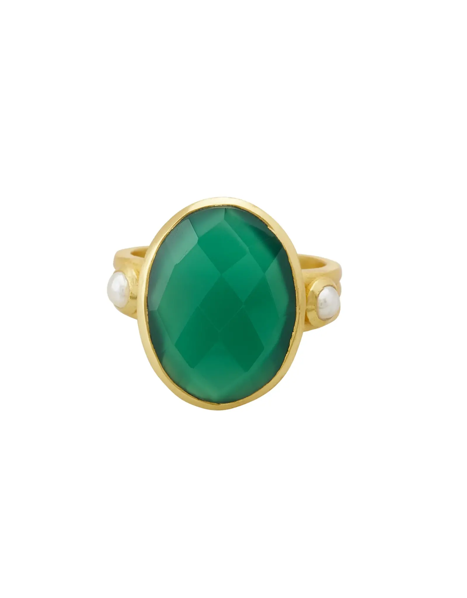 MURKANI GREEN ONYX AND PEARL RING SIZE 8