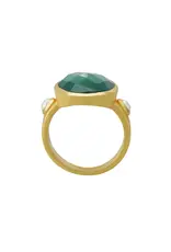MURKANI GREEN ONYX AND PEARL RING SIZE 8