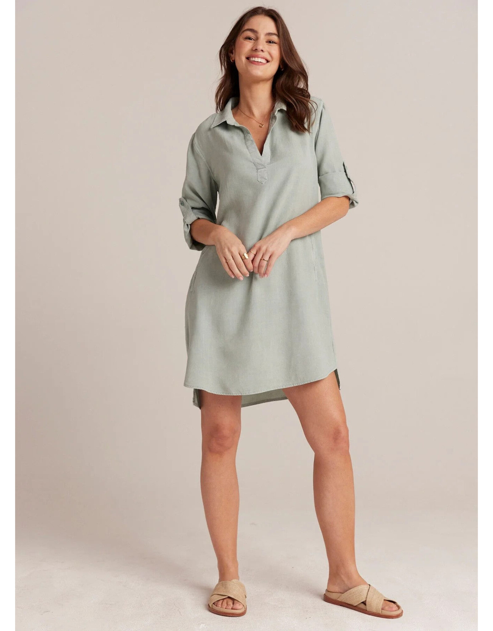 BELLA DAHL LONG SLEEVE A LINE SHIRT DRESS GREEN OASIS