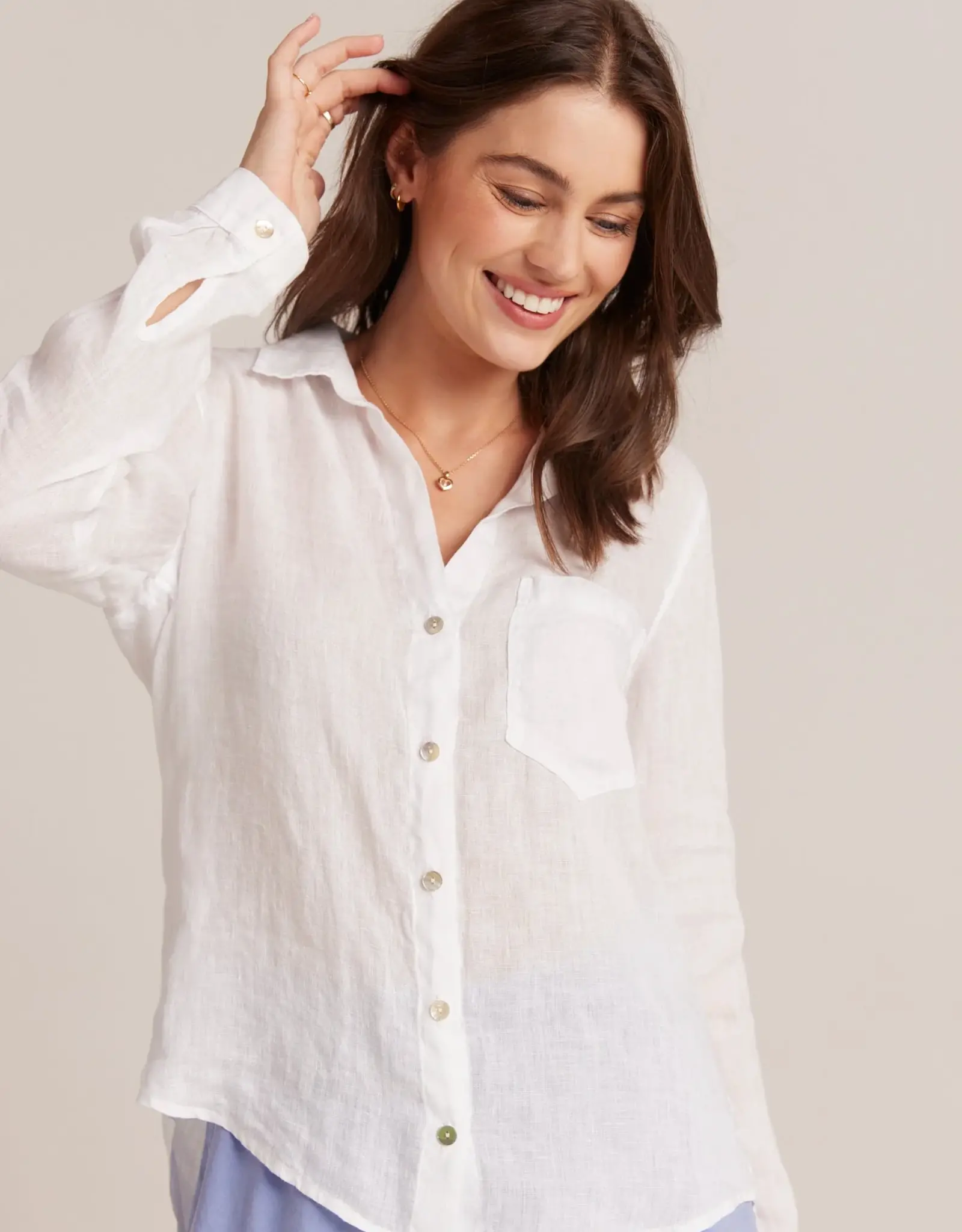 BELLA DAHL POCKET BUTTON DOWN SHIRT WHITE