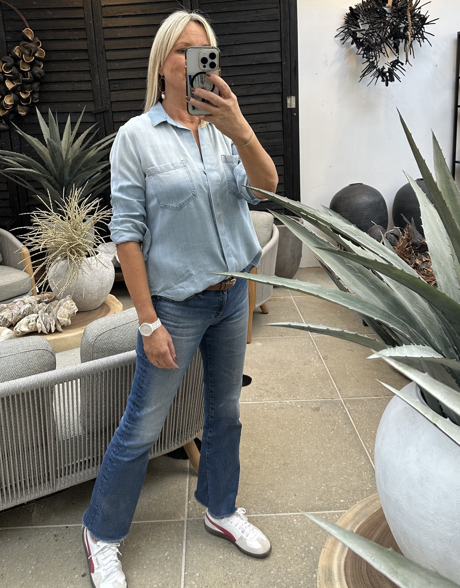 BELLA DAHL SPLIT BACK SHIRT DENIM