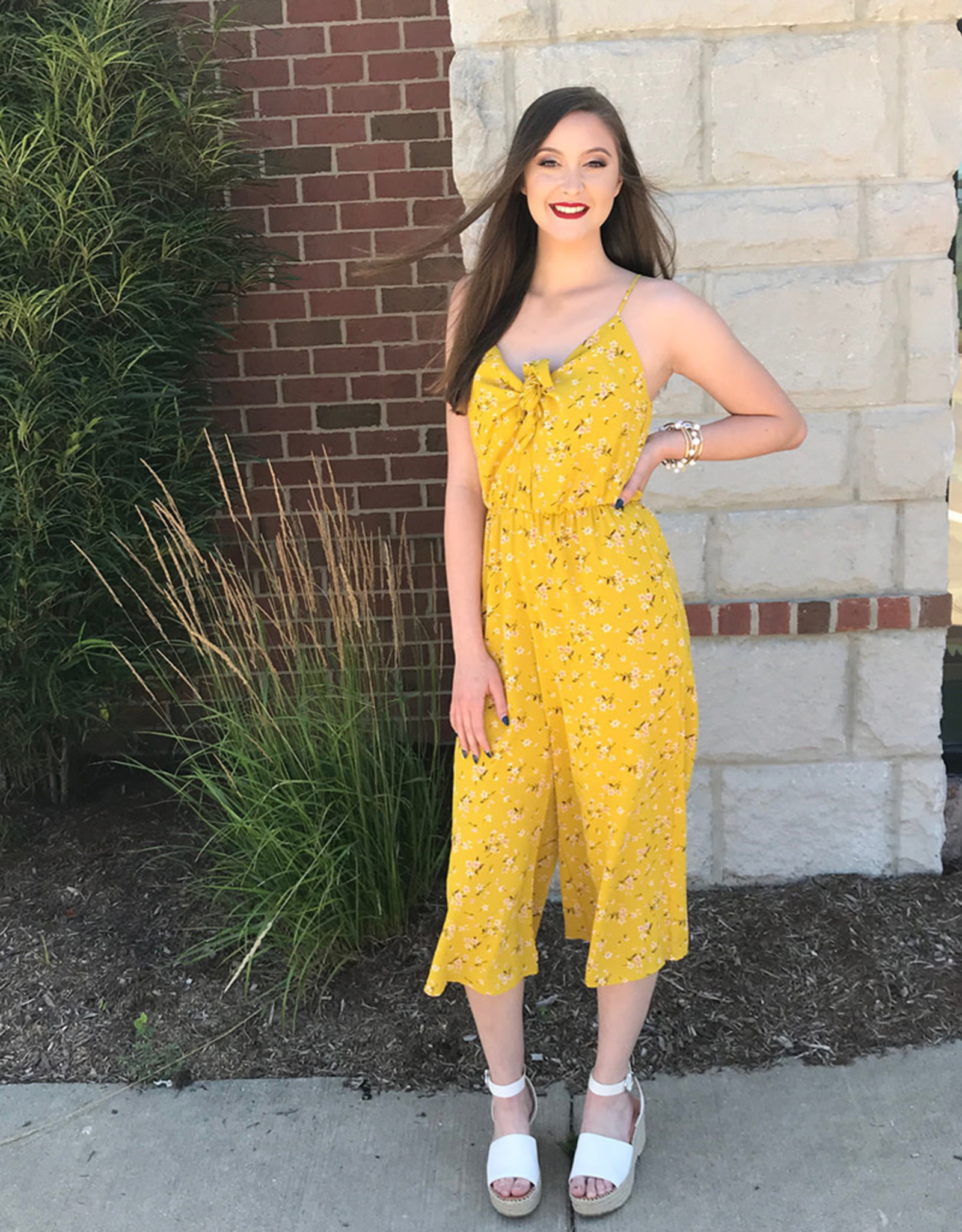yellow print jumpsuit