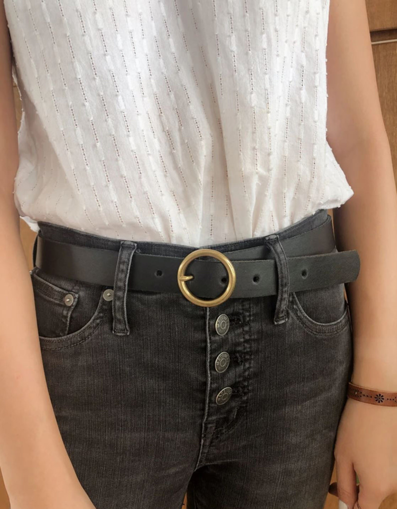 Leather Belt with Circle Buckle