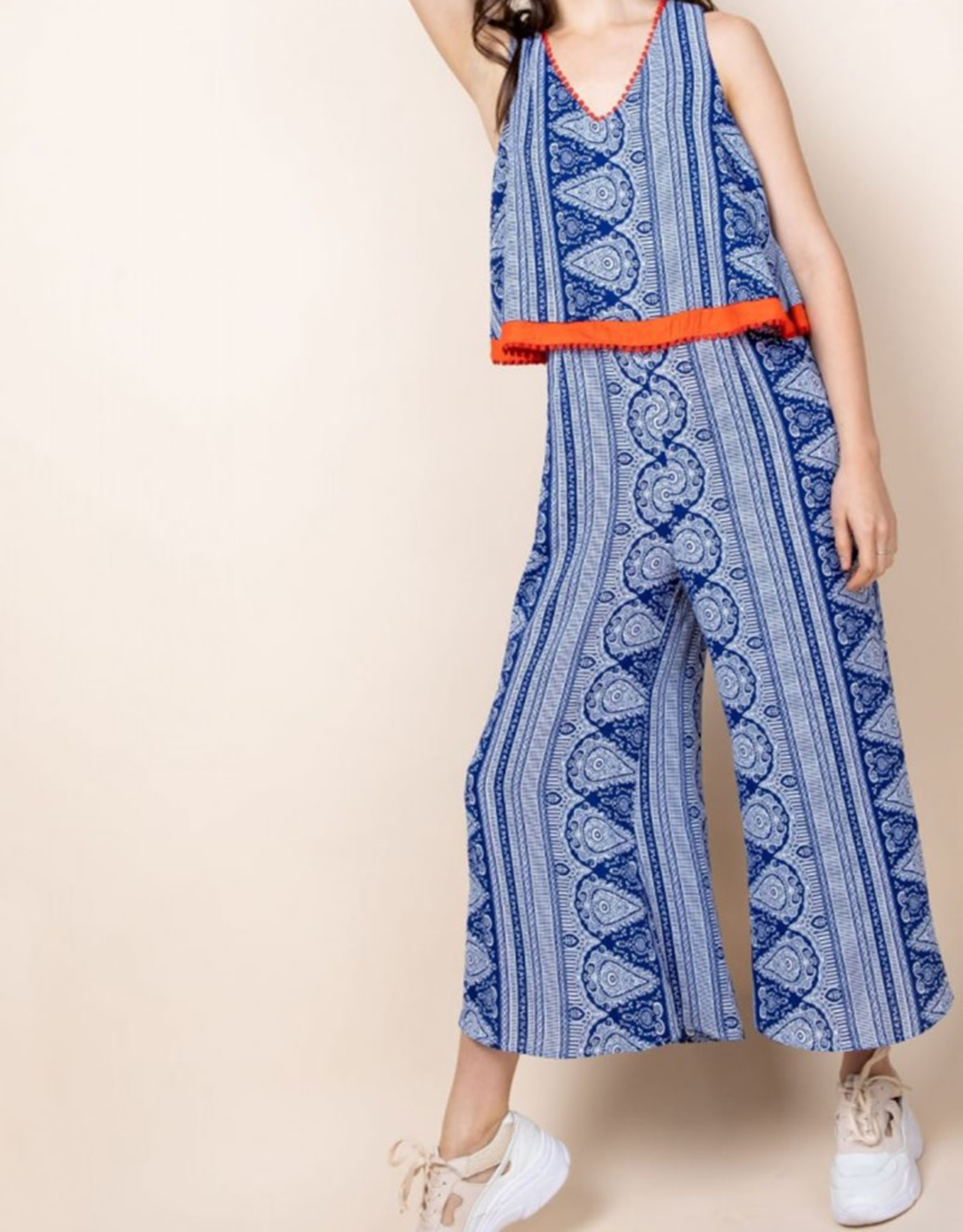 blue ruffle jumpsuit
