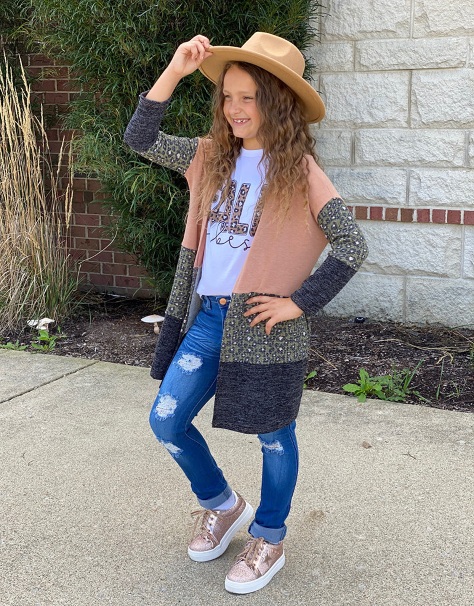 Olive Color Block Leopard Cardigan 