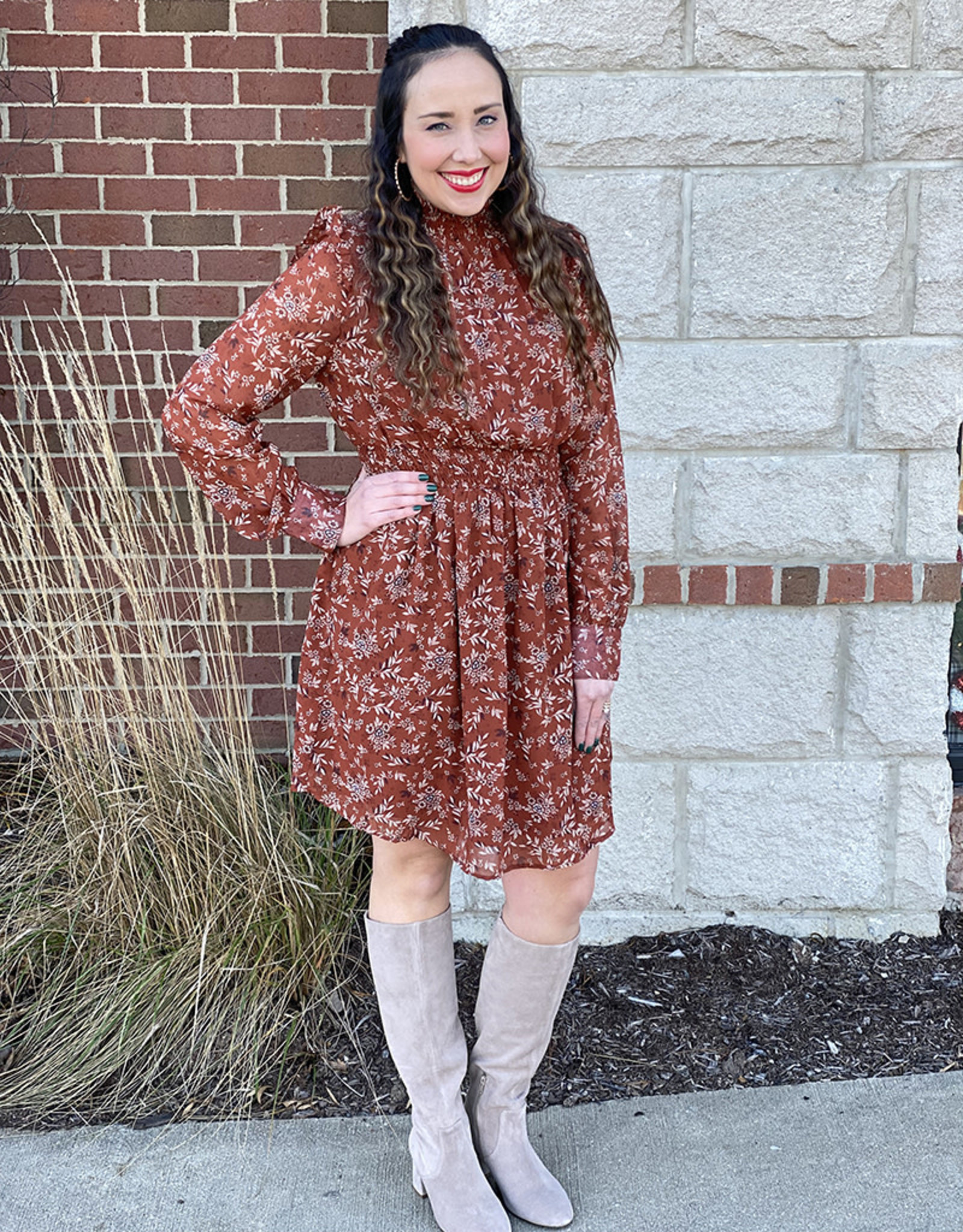 Rust Print Smock Turtleneck Dress - Ten 