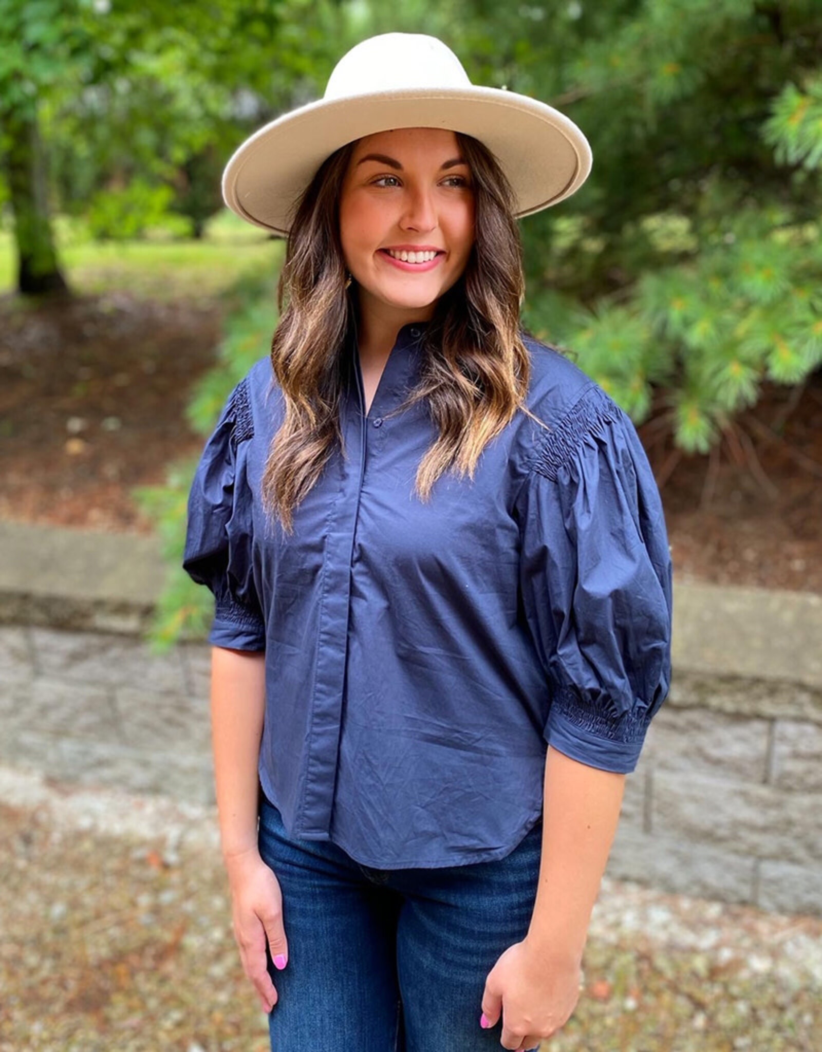 Navy smock best sale top