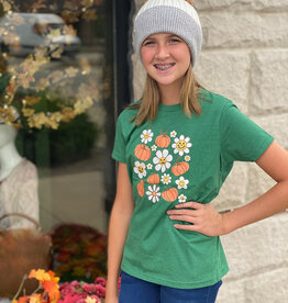 Green Distressed Flowers and Pumpkins Tee