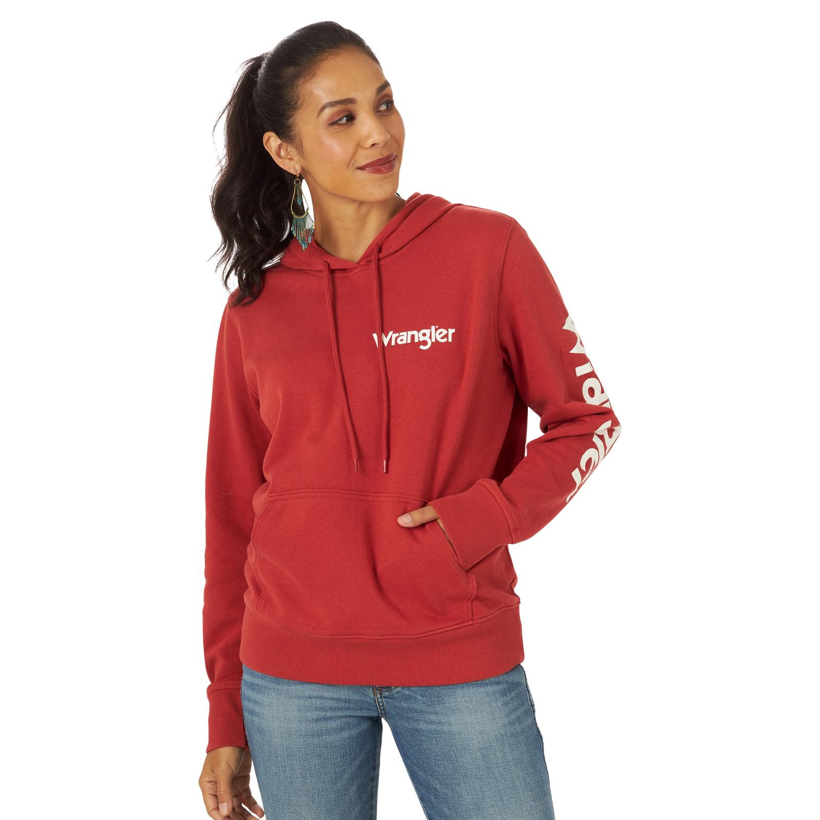 Women's Wrangler Retro® Southwestern Full Zip Hooded Sweater in Burgundy