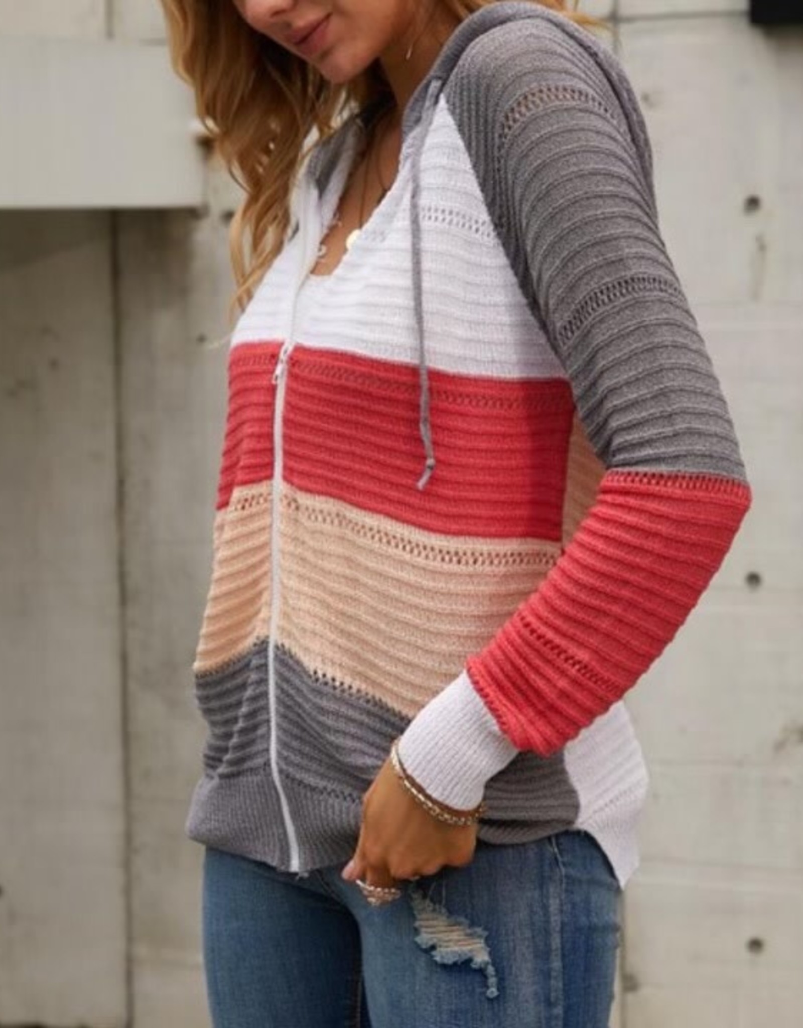 Lily Clothing Lightweight drawstring sweater jacket stripe