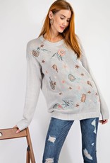 Easel Light Sweater with Embroidered Flowers