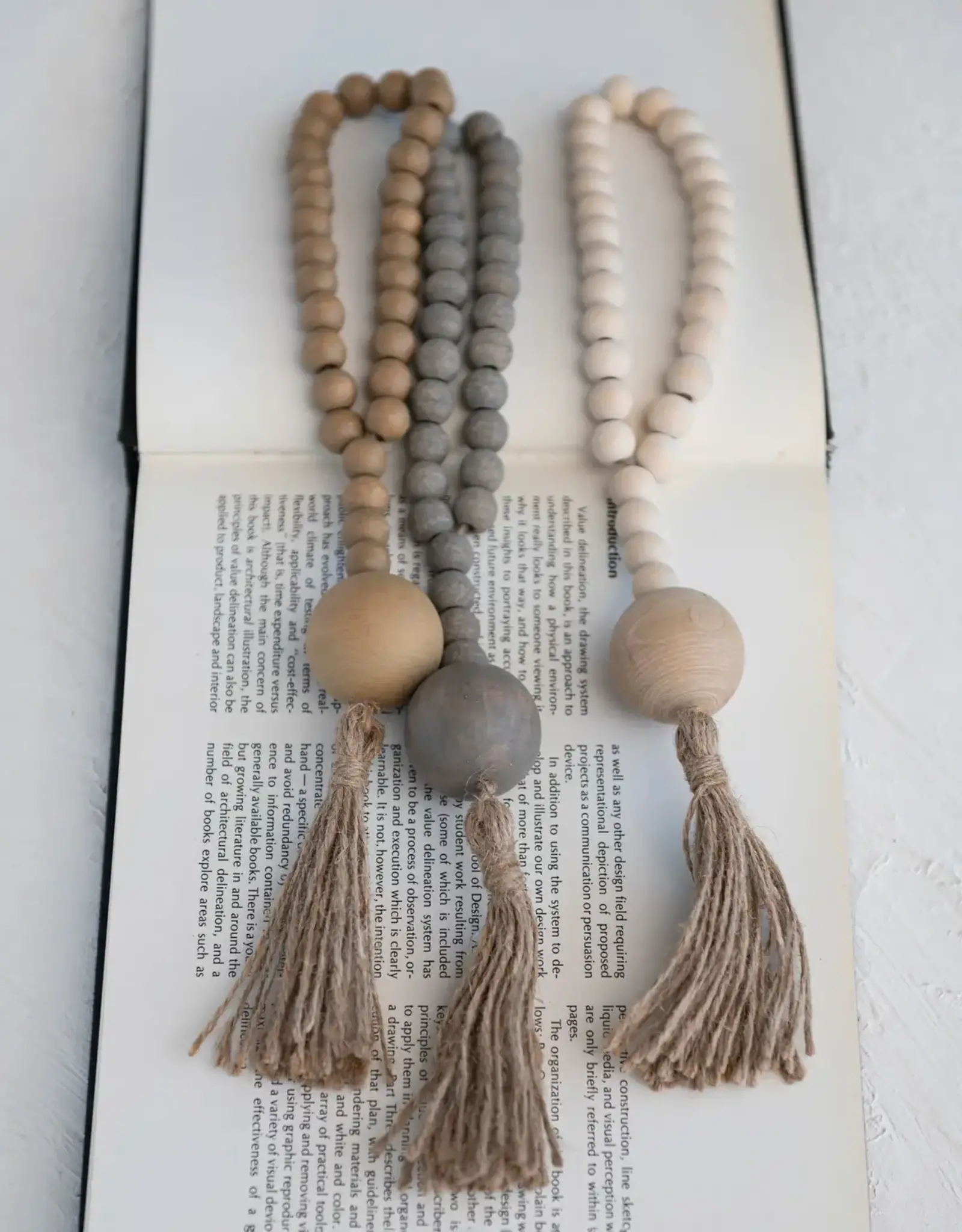 CC Wood & Jute Rope Tassel Decorative Beads - White