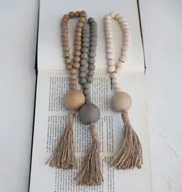 CC Wood & Jute Rope Tassel Decorative Beads - White