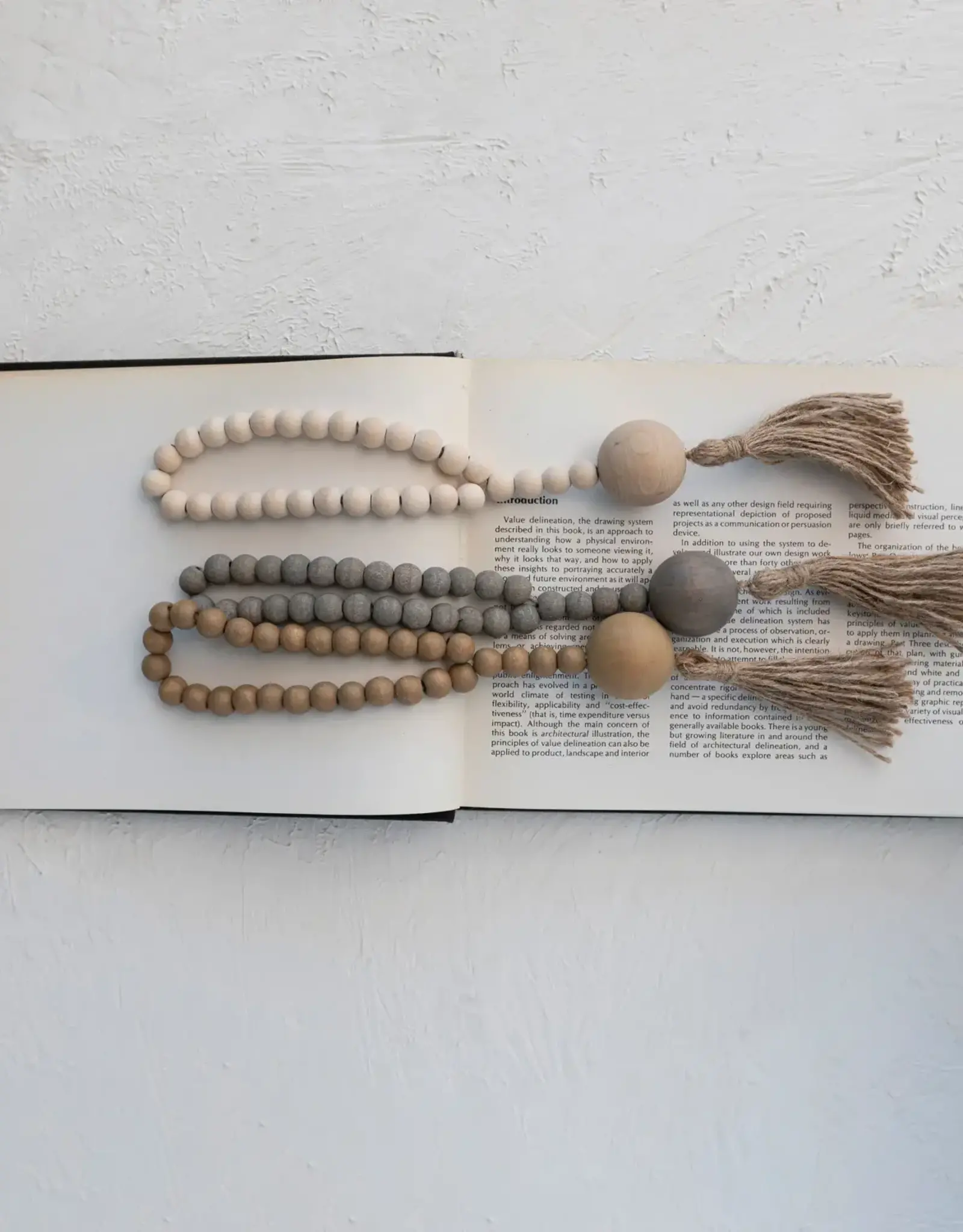 CC Wood & Jute Rope Tassel Decorative Beads - White