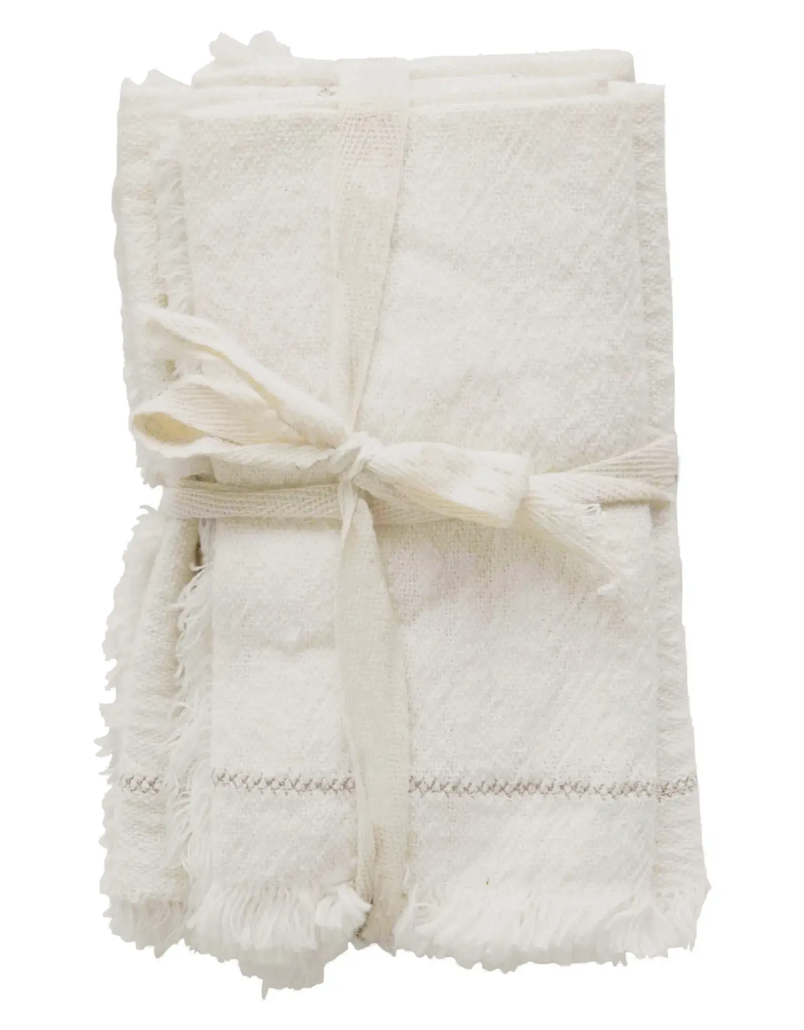 CC Off White Cotton Napkins w/ Fringe - Set of 4