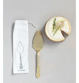 CC Cake Server in printed drawstring bag - Brass