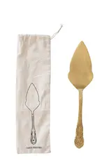 CC Cake Server in printed drawstring bag - Brass
