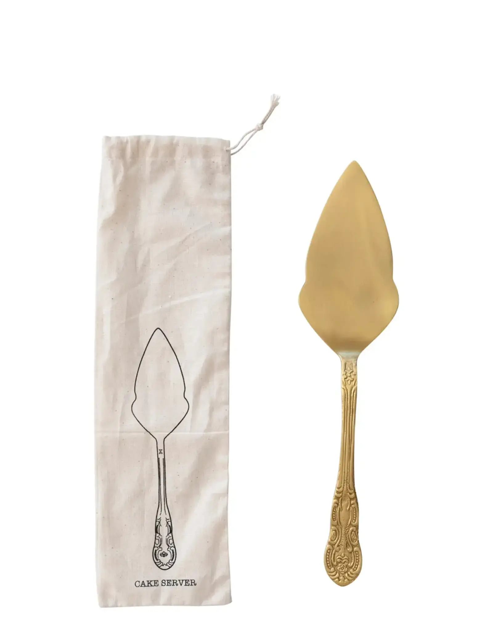 CC Cake Server in printed drawstring bag - Brass