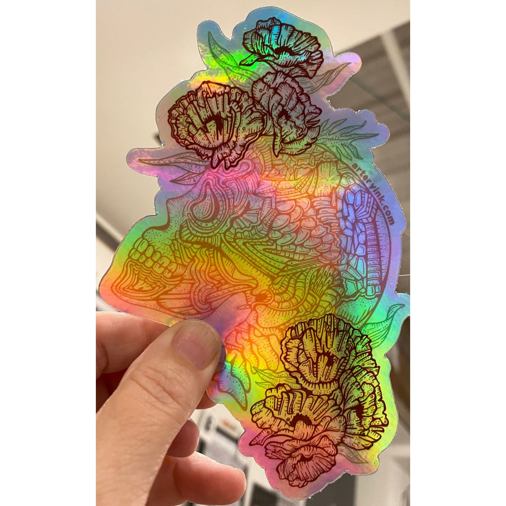 Artery Ink (LO) Skull & Flowers Holographic Sticker