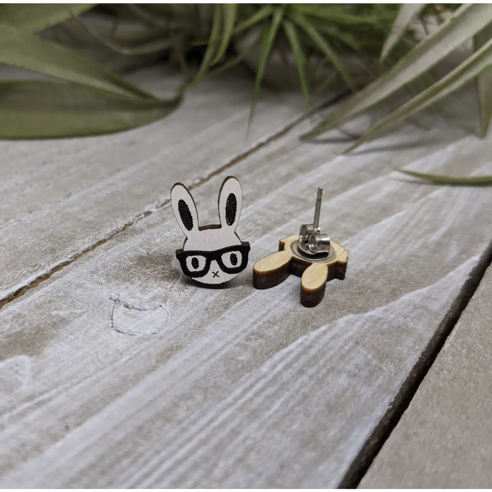 Bunny With Glasses Stud Earrings