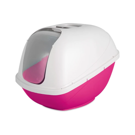 Petmate Basic Hooded Litter Pan Pink & Pearl White