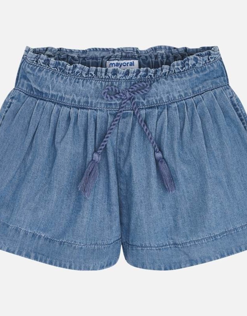 denim pleated shorts