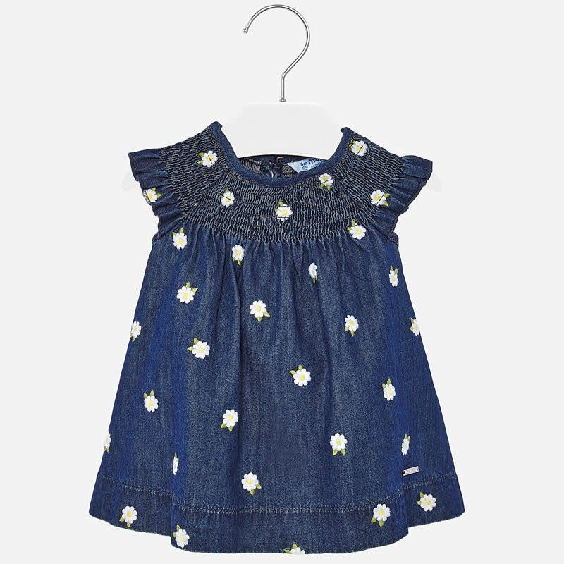 smocked denim dress