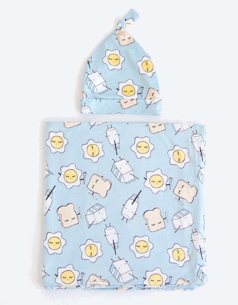 Little Sleepies Little Sleepies Blue Breakfast Buddies Bamboo Swaddle and Knotted Hat Set