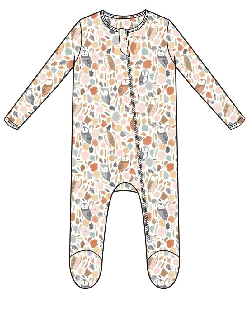 Angel Dear Angel Dear | Autumn Owls Ruffle Back Zipper Footie