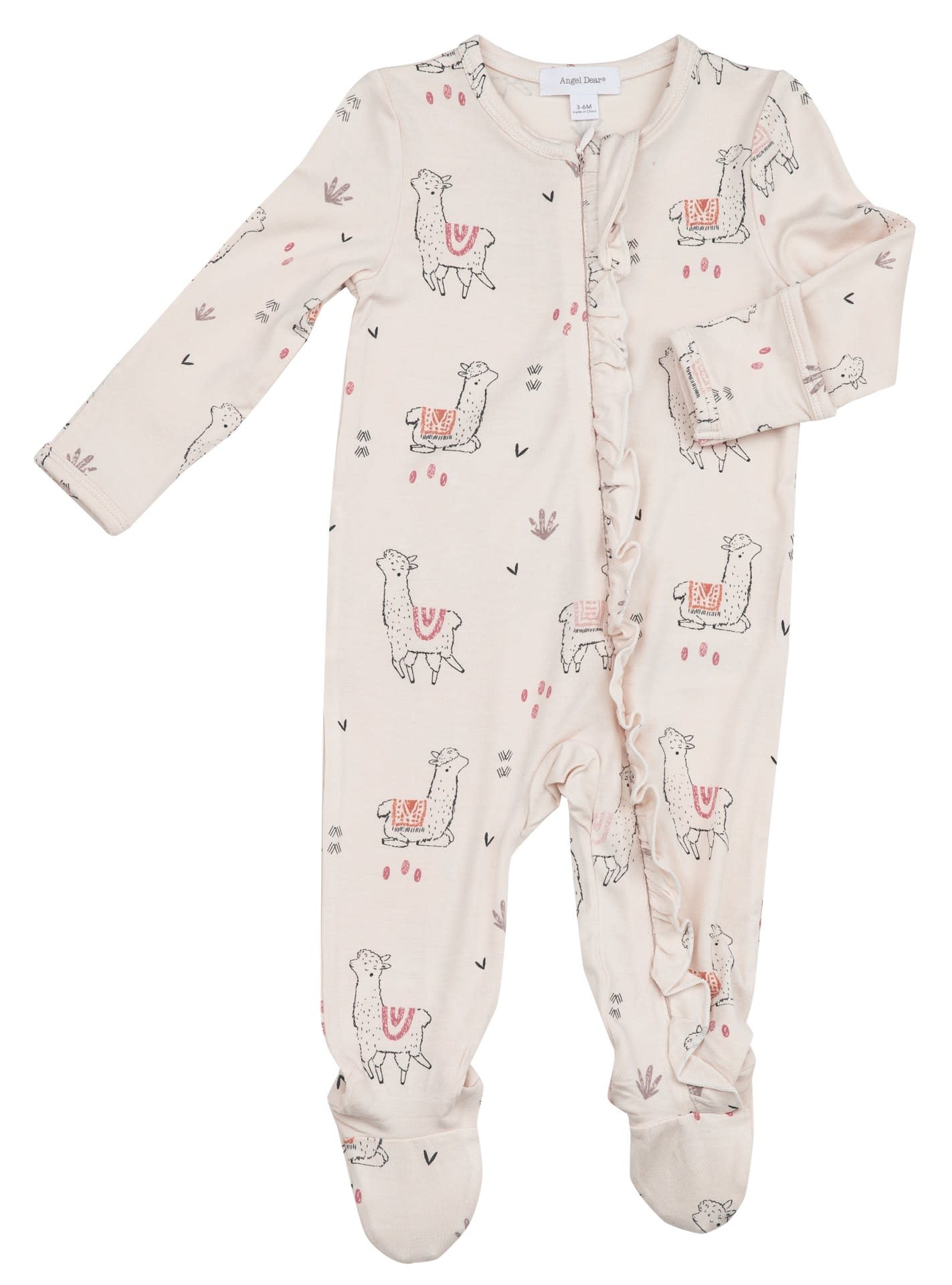 Angel Dear Angel Dear | Llama Print Ruffle Front Zipper Footie Angel Dear Angel Dear | Llama Print Ruffle Front Zipper Footie