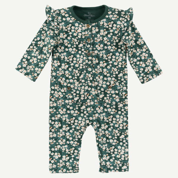 Oliver & Rain Oliver & Rain | Organic Cotton Floral Print Pine Green Jumpsuit Oliver & Rain Oliver & Rain | Organic Cotton Floral Print Pine Green Jumpsuit