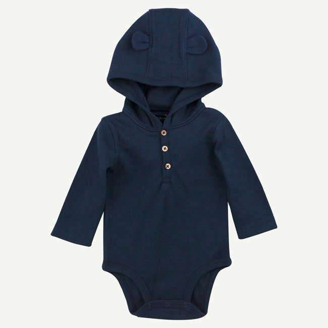 Oliver & Rain Oliver & Rain | Organic Cotton Navy Hooded Bodysuit