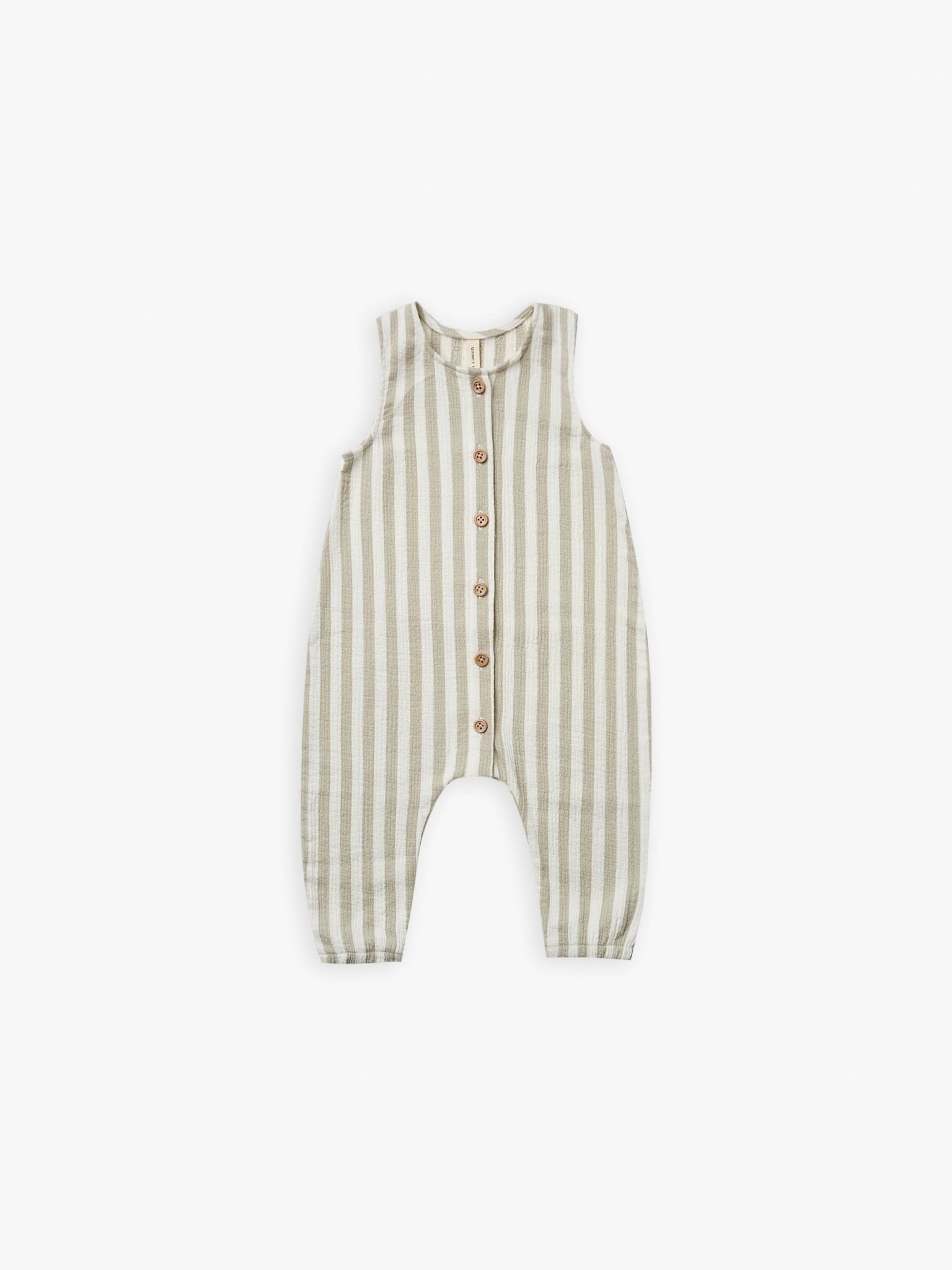 Quincy Mae Quincy Mae | Woven Button Jumpsuit Sage Stripe Quincy Mae Quincy Mae | Woven Button Jumpsuit Sage Stripe