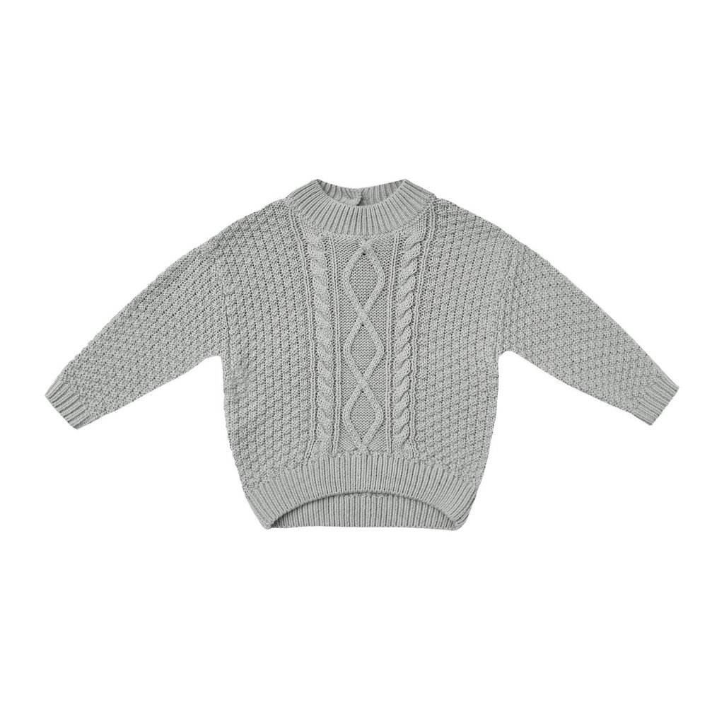 Quincy Mae Quincy Mae | Cable Knit Baby Sweater Dusty Blue