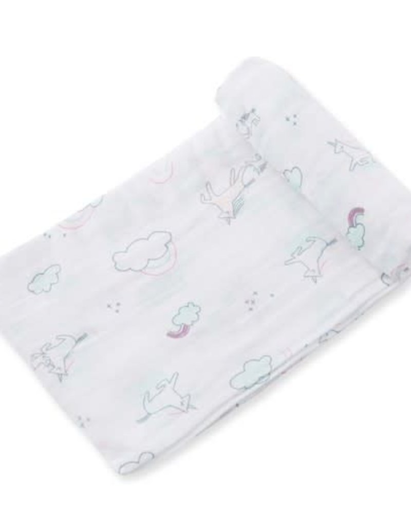 Angel Dear Bamboo Muslin Swaddle Blanket in Happy Unicorn