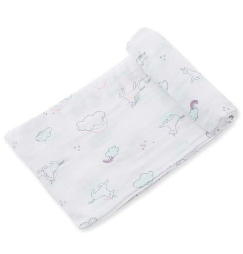 Angel Dear Bamboo Muslin Swaddle Blanket in Happy Unicorn
