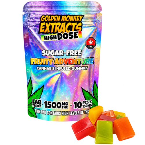 Golden Monkey Extracts SUGAR-FREE HIGH DOSE THC Gummies - 1500mg - Fruity Adventure
